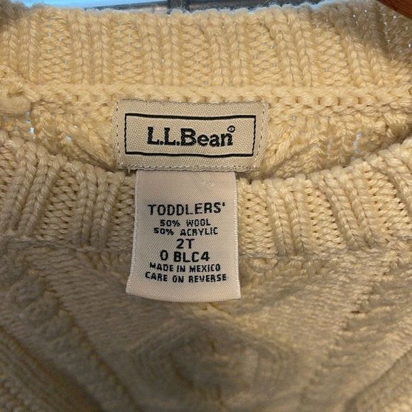 LL Bean Classic Cable Knit Kids Sweater - Cream - Picture 2 of 3